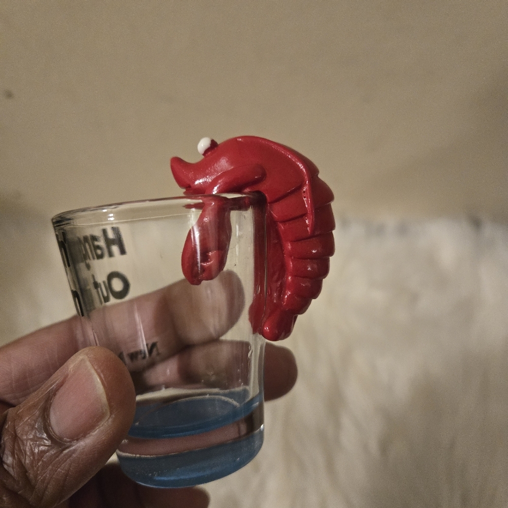 New Brunswick Shot Glass Lobster with Red and Blue Design